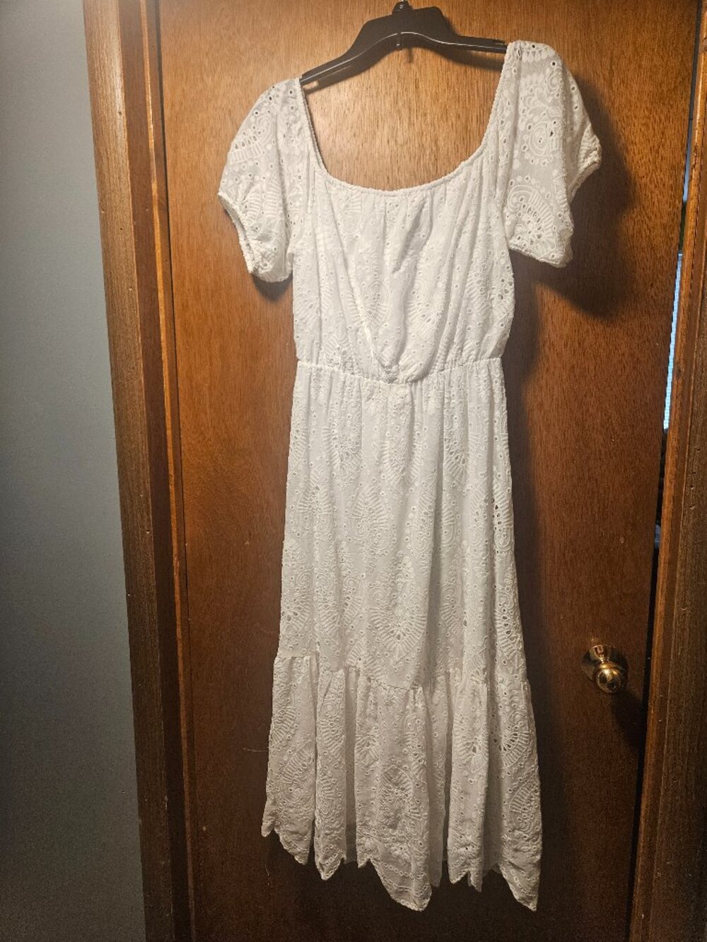 Express White Eyelet Lace Off-Shoulder Midi Maxi Cottagecore Dress - Size Medium